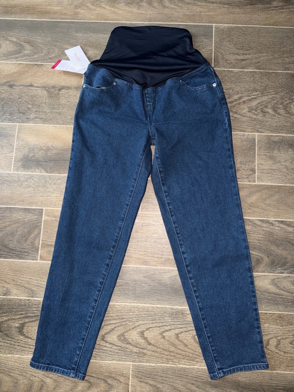 Maternity Dark Blue Denim Jeans with Black Stretch Waistband